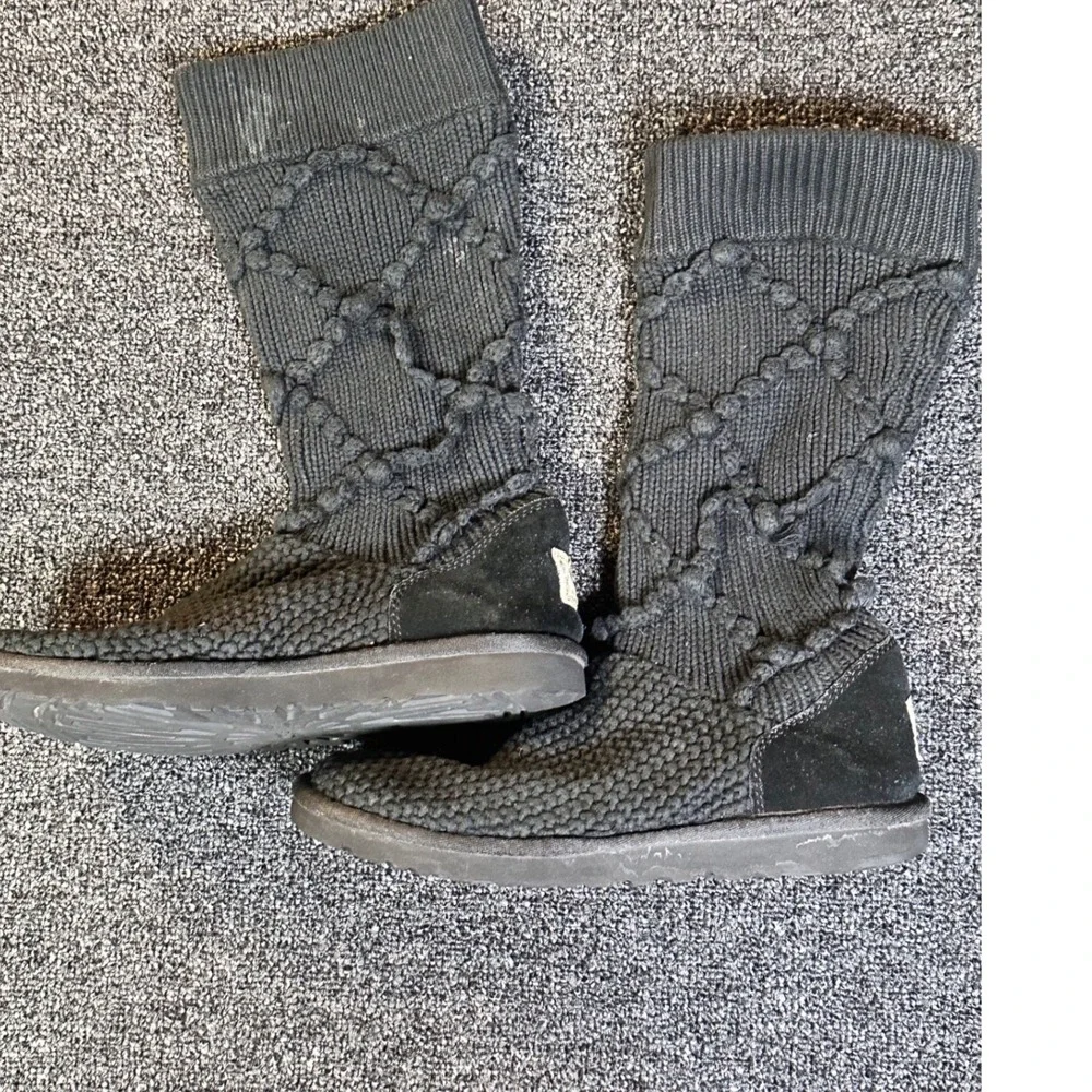 UGG Australia Lattice Cardy Charcoal Grey Knit Tall‎ Boots 5879 Womens 8